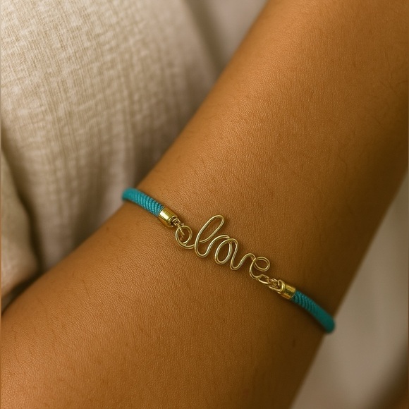 Handmade Jewelry - “Love” Charm Adjustable Teal Rope Bracelet – Handmade, Minimalist Style NWT